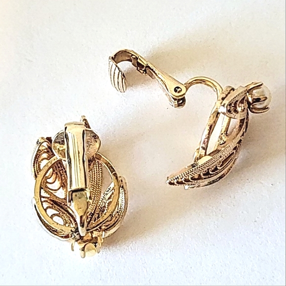 TIGER'S EYE FILIGREE OWL BROOCH with GENUINE PEARL - BONUS EARRINGS - Picture 5 of 8